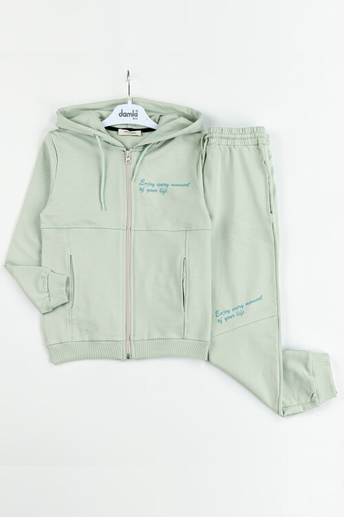 Yeşil Yazılı Fermuarlı Hırkalı Kız Çocuk Takımı 16621