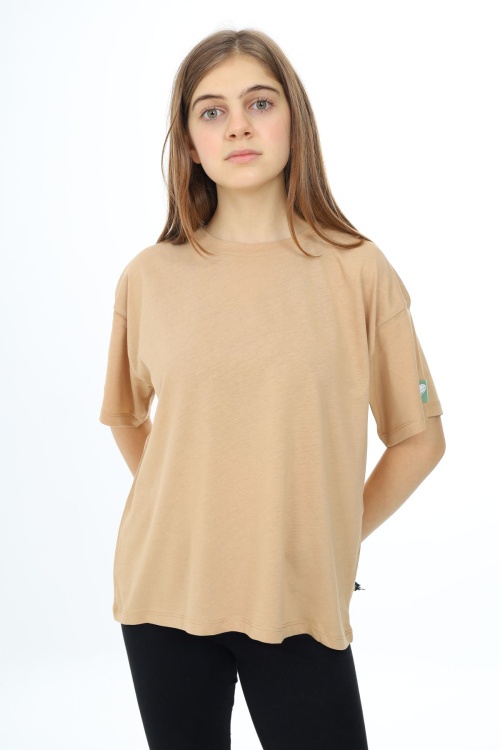 Açık Kahve Kısa Kollu Basic Kız Çocuk T-shirt 17773