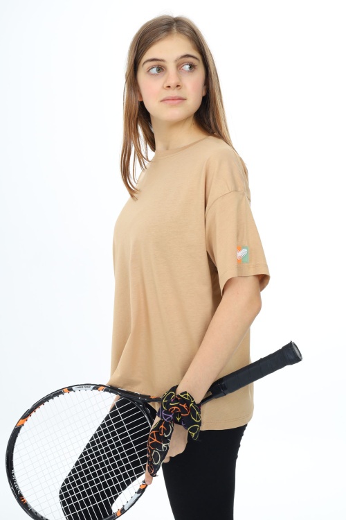 Açık Kahve Kısa Kollu Basic Kız Çocuk T-shirt 17773