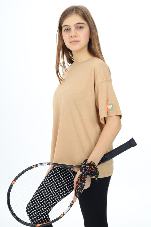 Açık Kahve Kısa Kollu Basic Kız Çocuk T-shirt 17773