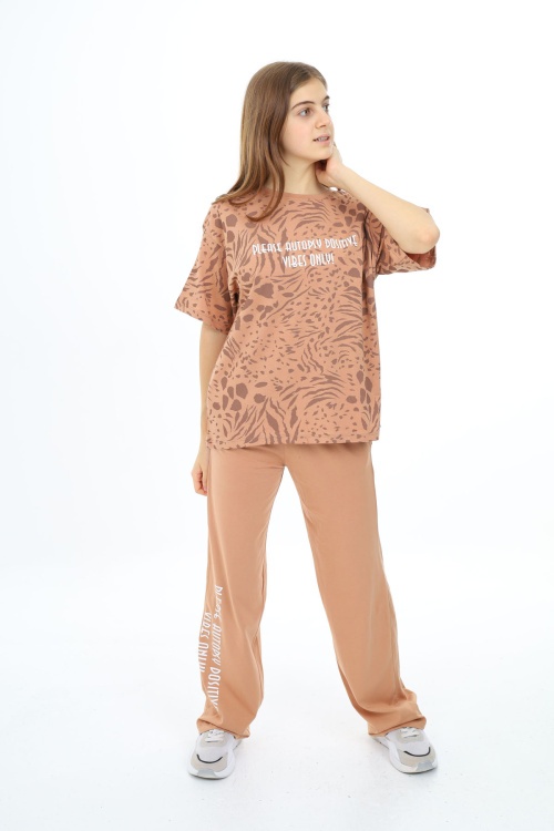 Açık Kahverengi Kaplan Desenli Kız Çocuk Takım 17911
