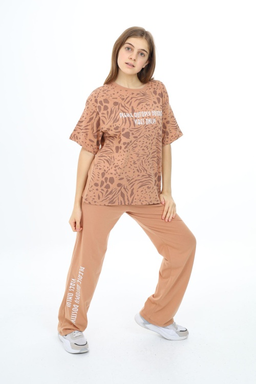 Açık Kahverengi Kaplan Desenli Kız Çocuk Takım 17911