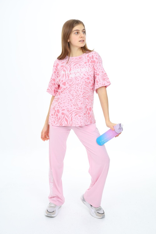 Açık Pembe Kaplan Desenli Kız Çocuk Takım 17909