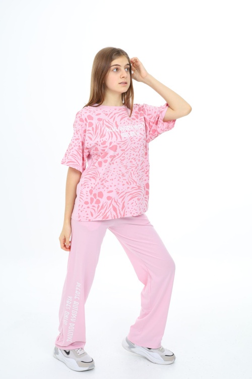 Açık Pembe Kaplan Desenli Kız Çocuk Takım 17909