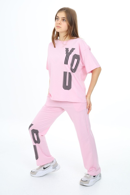 Açık Pembe You Yazı Baskılı Kız Çocuk Takım 17873