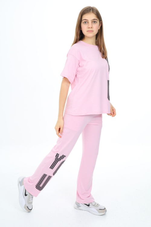 Açık Pembe You Yazı Baskılı Kız Çocuk Takım 17873