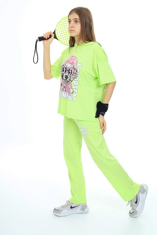 Açıkyeşil Karakter Baskılı Kız Çocuk Takım 17845
