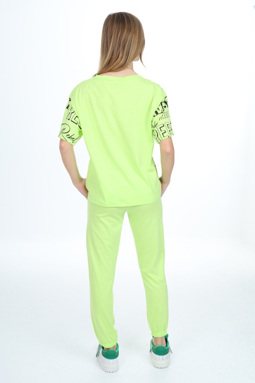 Açıkyeşil Rebel Yazı Baskılı Kız Çocuk Takım 17839