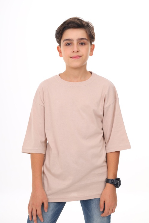 Bej - Beyaz Düz Bisiklet Yaka 2li Erkek Tişört 18047