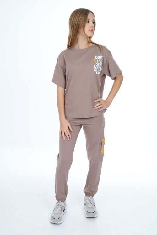 Bej Çiçek Baskılı Kız Çocuk Takım 17887