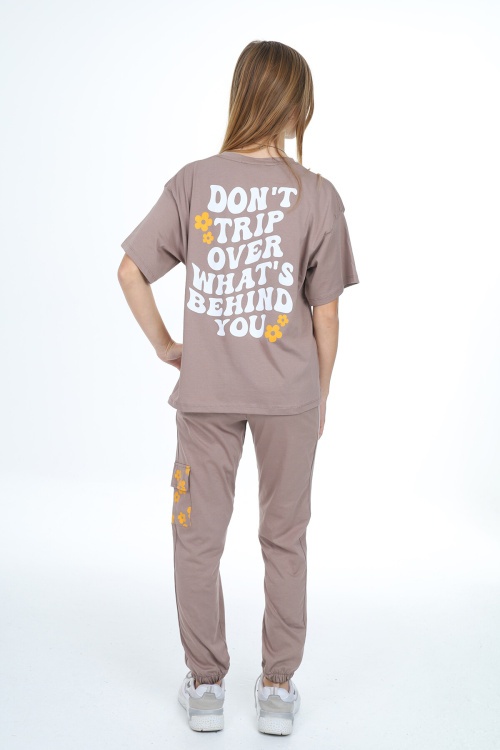 Bej Çiçek Baskılı Kız Çocuk Takım 17887