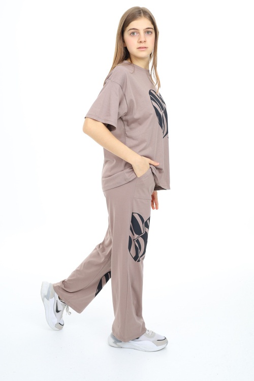 Bej Kalp Baskılı Kız Çocuk Takım 17891