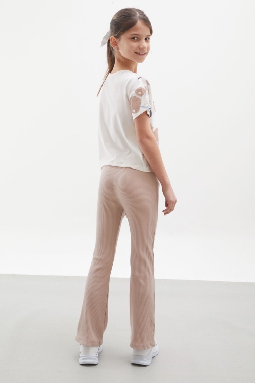 Bej Kiraz Baskılı İspanyol Paça Taytlı Kız Çocuk Takım 17993