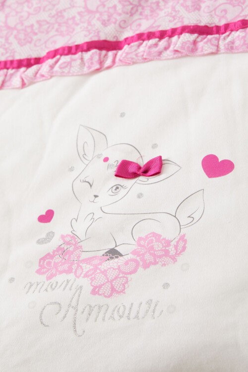 Beyaz Geyik Baskılı Tül Desenli Kız Bebek Alt Açma 17485