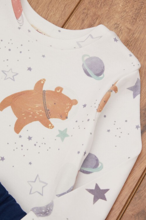 Beyaz Gezegen Desenli Ayıcıklı Erkek Bebek Eşofman Takımı 17448