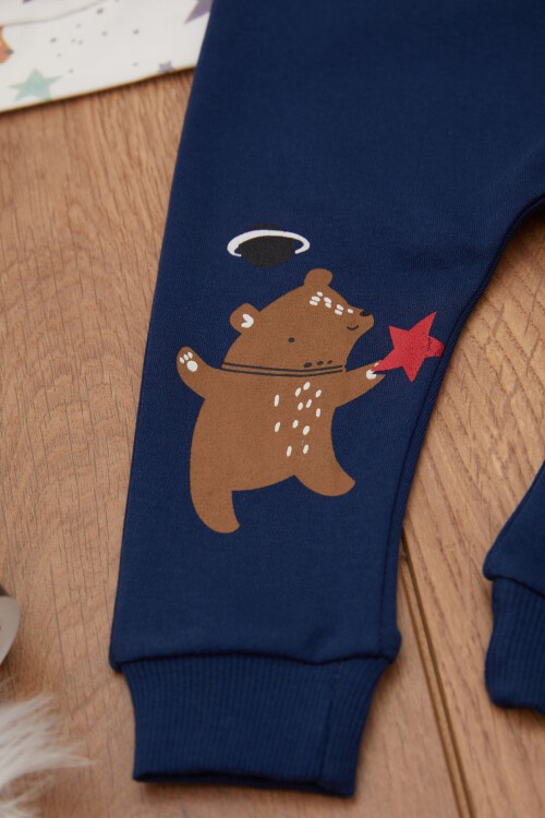 Beyaz Gezegen Desenli Ayıcıklı Erkek Bebek Eşofman Takımı 17448