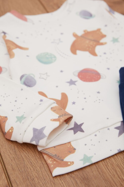 Beyaz Gezegen Desenli Ayıcıklı Erkek Bebek Eşofman Takımı 17448