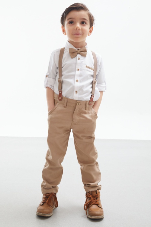 Beyaz Gömlekli Askılı Pantolonlu Erkek Çocuk Papyonlu Takım 18130