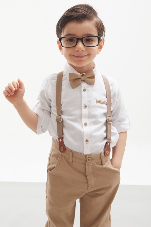 Beyaz Gömlekli Askılı Pantolonlu Erkek Çocuk Papyonlu Takım 18130