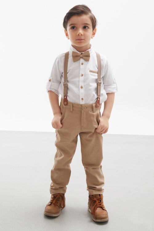 Beyaz Gömlekli Askılı Pantolonlu Erkek Çocuk Papyonlu Takım 18130