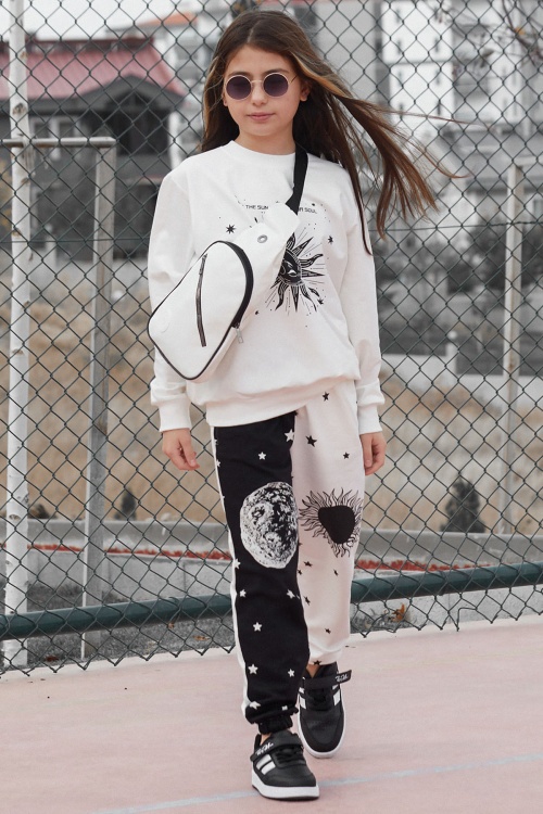 Beyaz Güneş Baskılı Kız Çocuk Eşofman Takımı 17095