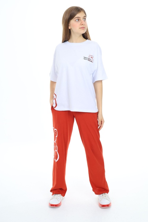 Beyaz Karakter Baskılı Kız Çocuk Takım 17864