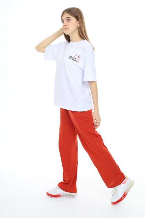 Beyaz Karakter Baskılı Kız Çocuk Takım 17864