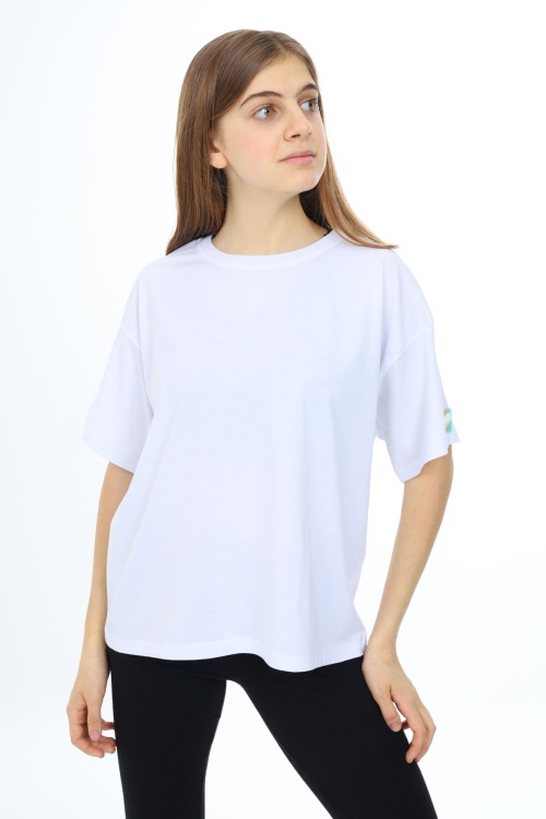 Beyaz Kısa Kollu Basic Kız Çocuk T-shirt 17772