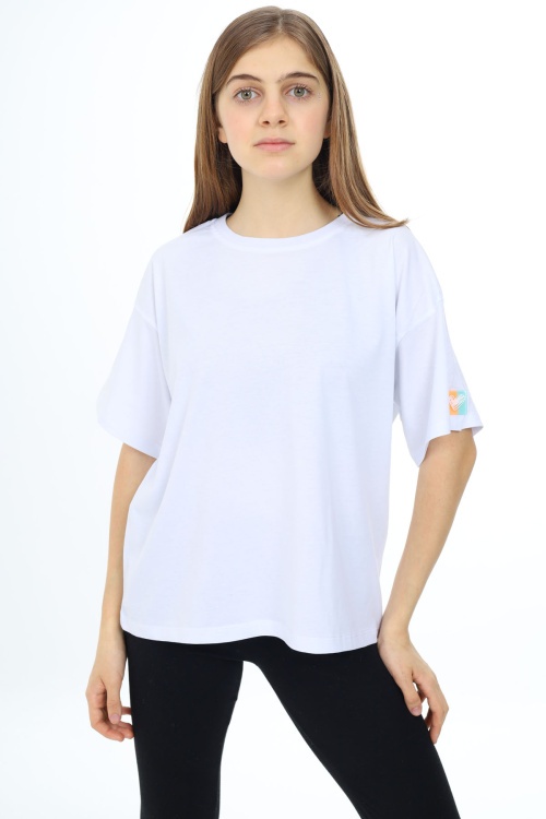Beyaz Kısa Kollu Basic Kız Çocuk T-shirt 17772