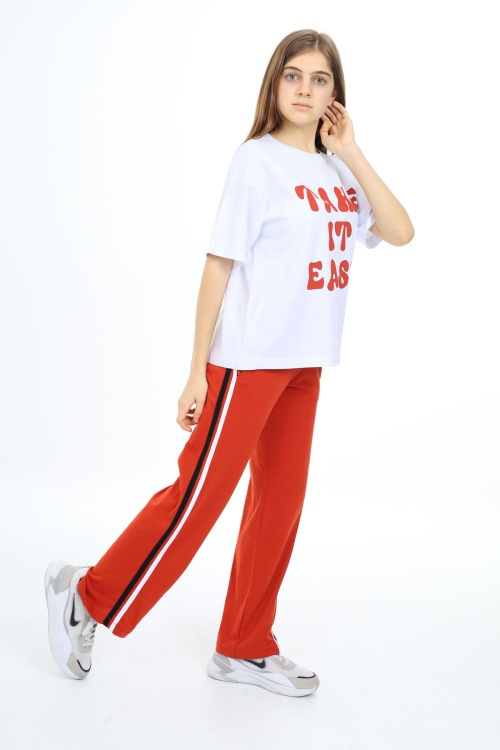 Beyaz Yazı Baskılı Kısa Kollu Kız Çocuk Takım 17954