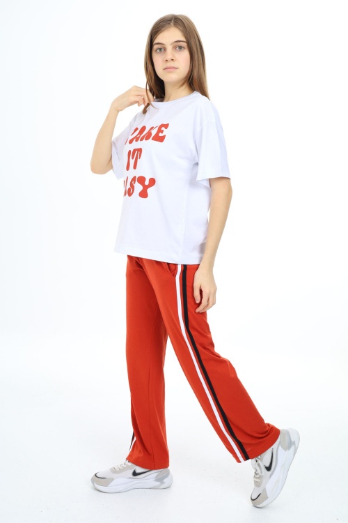 Beyaz Yazı Baskılı Kısa Kollu Kız Çocuk Takım 17954