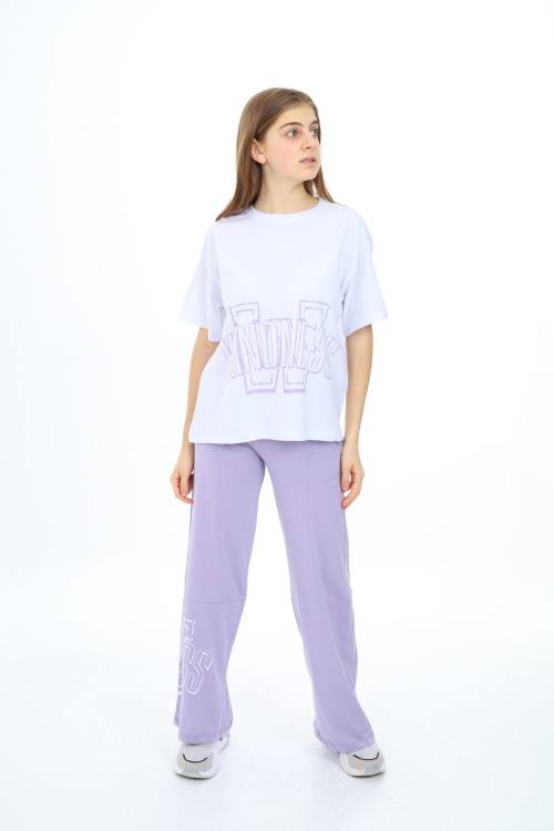 Beyaz Yazı Baskılı Kız Çocuk Takım 17905