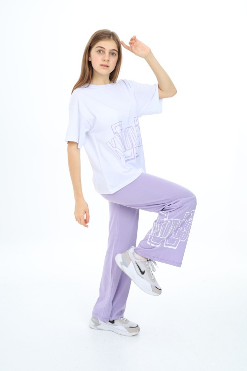 Beyaz Yazı Baskılı Kız Çocuk Takım 17905