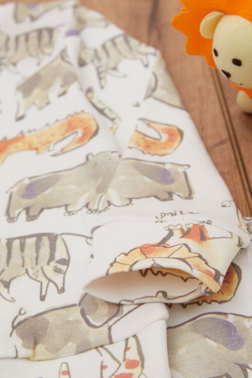 Beyaz Zürafa Baskılı Erkek Bebek Eşofman Takımı 17461