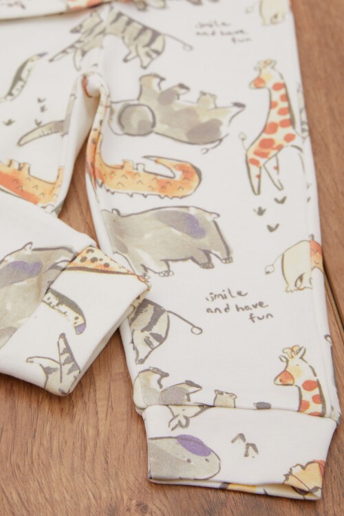 Beyaz Zürafa Baskılı Erkek Bebek Eşofman Takımı 17461