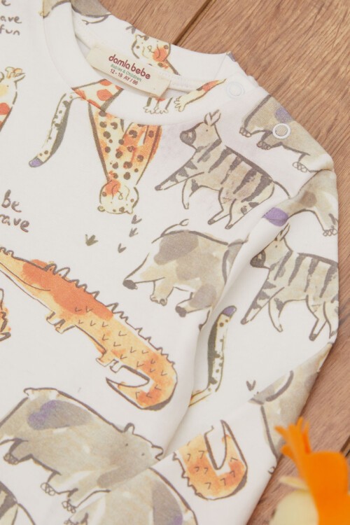 Beyaz Zürafa Baskılı Erkek Bebek Eşofman Takımı 17461