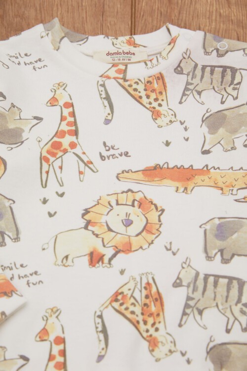 Beyaz Zürafa Baskılı Erkek Bebek Eşofman Takımı 17461