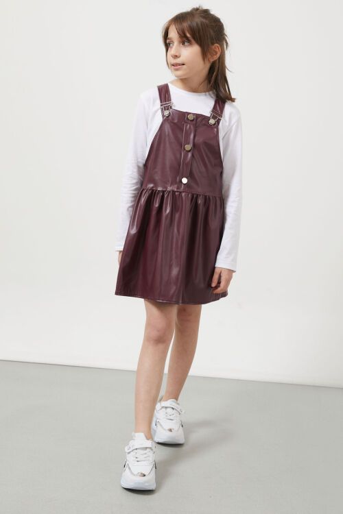 Bordo Askılı Kız Çocuk Suni Deri Salopet 17640