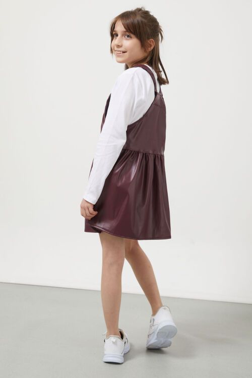 Bordo Askılı Kız Çocuk Suni Deri Salopet 17640