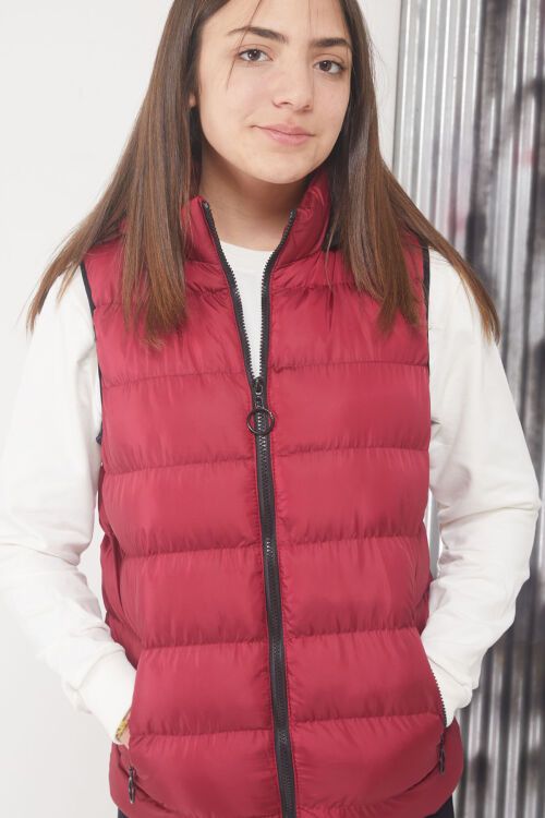 Bordo Kapüşonlu Fermuar Cepli Çocuk Şişme Yelek 17529