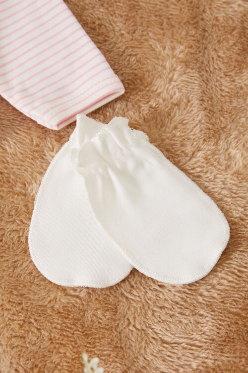 Çiçek Baskılı Tüllü Kız Bebek Şapkalı Tulum Takımı 17510