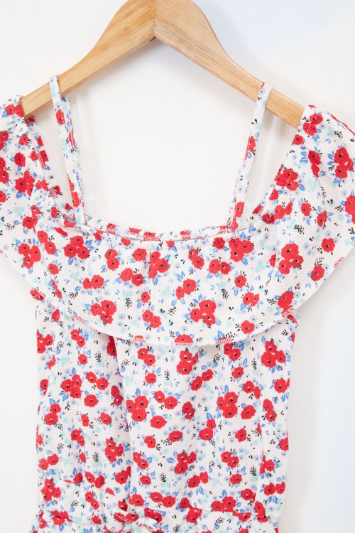 Çiçek Desenli Askılı Kız Çocuk Tulum 17669