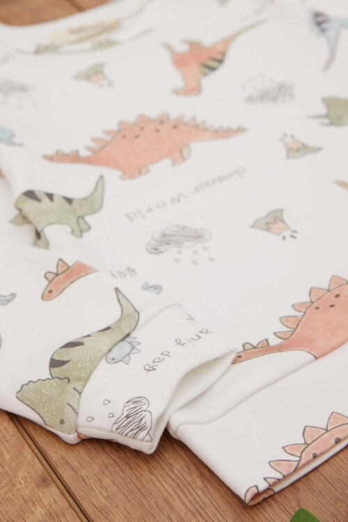 Ekru Dinozor Baskılı Erkek Bebek Eşofman Takımı 17456