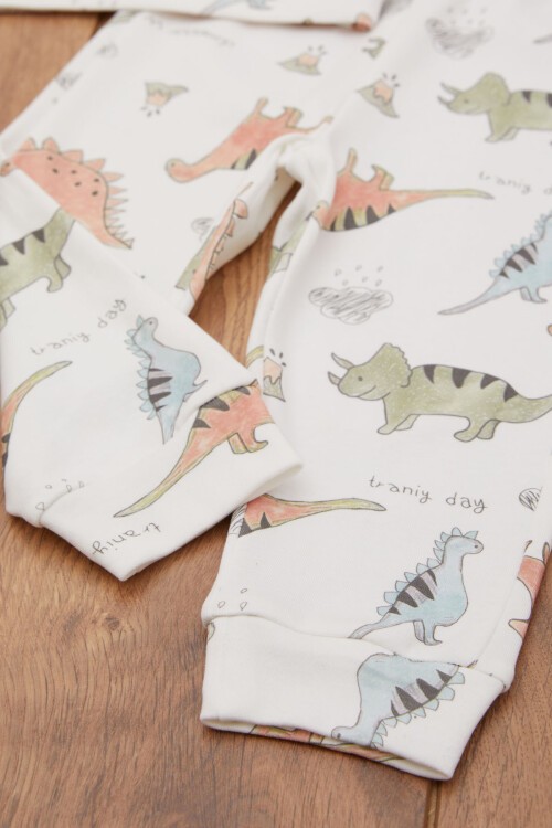 Ekru Dinozor Baskılı Erkek Bebek Eşofman Takımı 17456