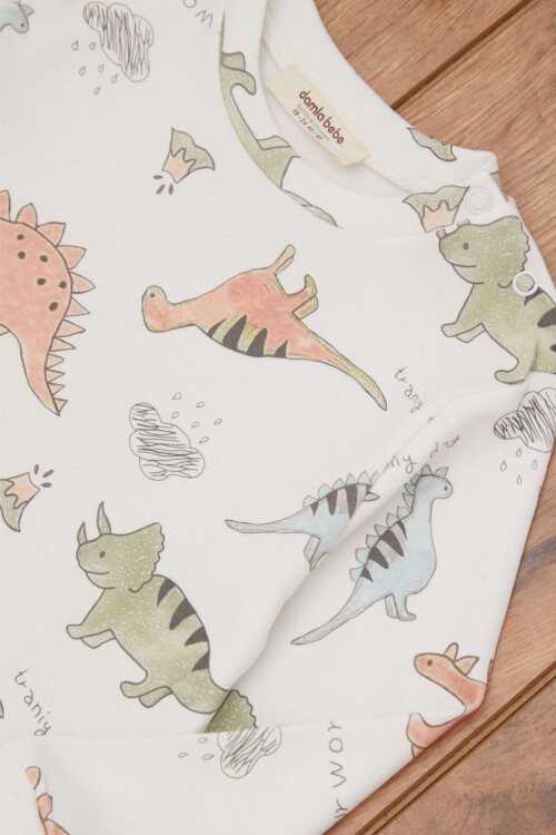 Ekru Dinozor Baskılı Erkek Bebek Eşofman Takımı 17456