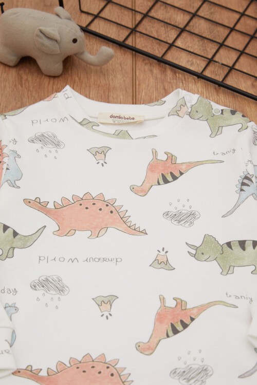 Ekru Dinozor Baskılı Erkek Bebek Eşofman Takımı 17456