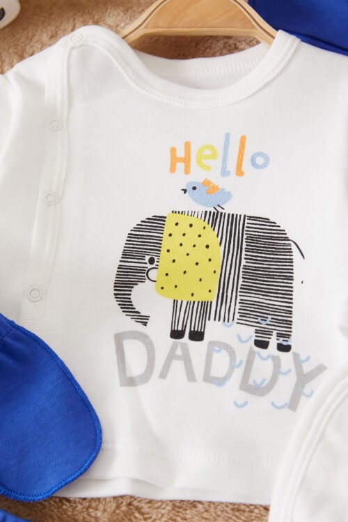 Ekru Fil Baskılı Patikli Erkek Bebek 5li Zıbın Takımı 17505