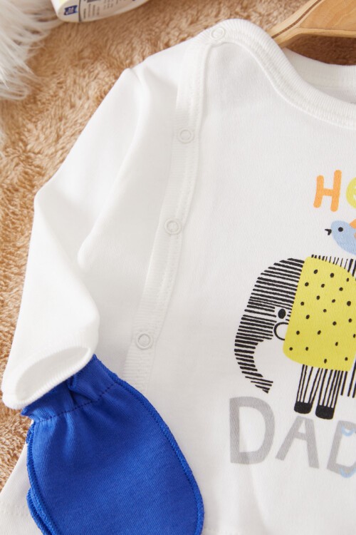 Ekru Fil Baskılı Patikli Erkek Bebek 5li Zıbın Takımı 17505