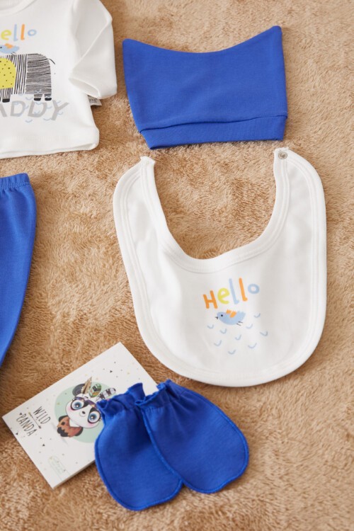 Ekru Fil Baskılı Patikli Erkek Bebek 5li Zıbın Takımı 17505