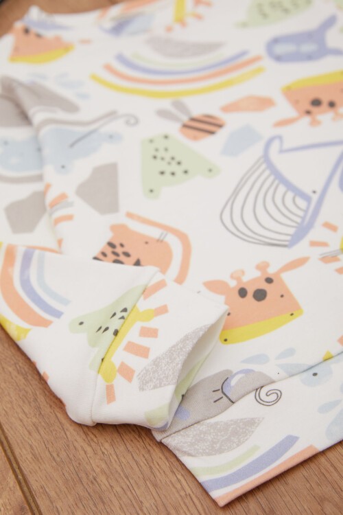 Ekru Hayvan Baskılı Renkli Erkek Bebek Eşofman Takımı 17460